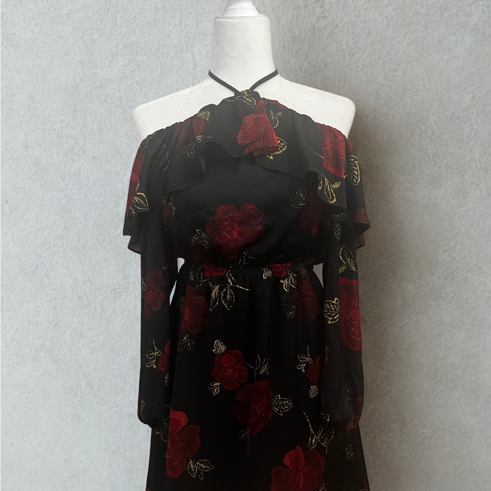 Cupcakes & Cashmere Black Dress with Red and Yellow Details
